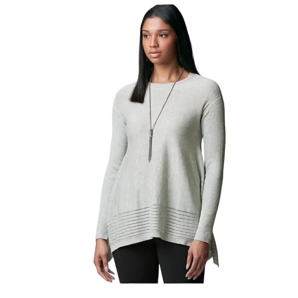Simply Vera Wang Womens Gray Crew Neck Sweater Knit Tunic Top Sz M New